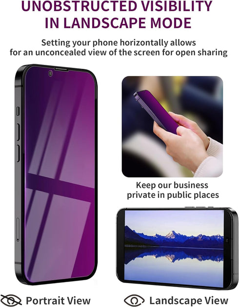 2 Pack iPhone 14 Pro Max Privacy Screen Protector - 6.7" Tempered Glass, Anti-Spy, Anti-Blue Light, Scratch-Resistant.