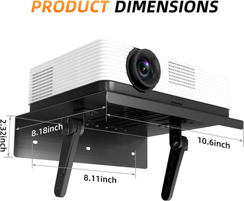 CABTE No Drilling Metal Projector Mount, Adjustable Angle Projector Mount Shelf for Sofa and Bedside, Foldable