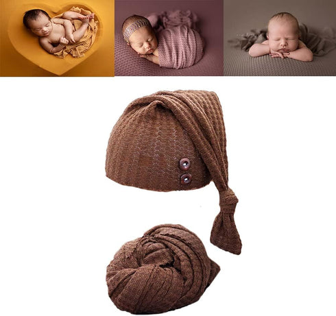 Newborn Photography Wrap Boy Girl Baby Photo Wraps, Stretch Crochet Blanket Props (Coffee)