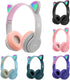 Kids Cat Ear Headphones, LED Light Up Bluetooth 5.0 Foldable Gaming Headset, Noise Cancelling Over Ear, Purple