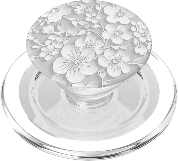 White Flower Phone Popper Cute Floral Pattern White Flower PopSockets PopGrip for MagSafe