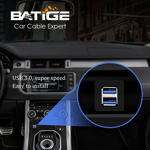 BATIGE Dual Ports Square USB 3.0 Panel Flush Mount Extension Cable for Car, Truck, Boat, 1ft