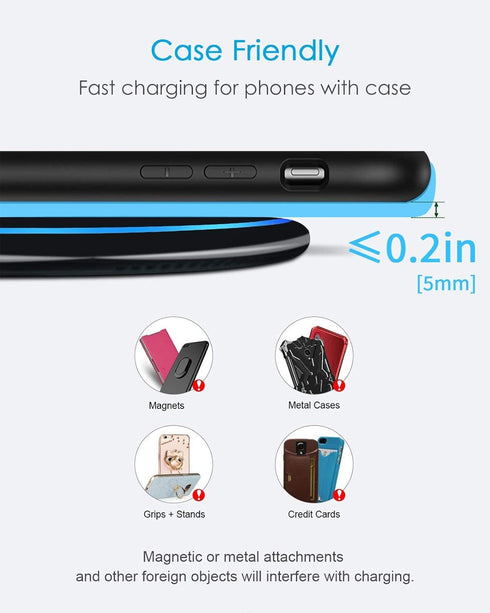 NANAMI Fast Wireless Charger 7.5W Charging Pad for iPhone 15/14/13/12/SE 2/11/11 Pro/XS Max/XR/X/8, 10W Qi for Samsung
