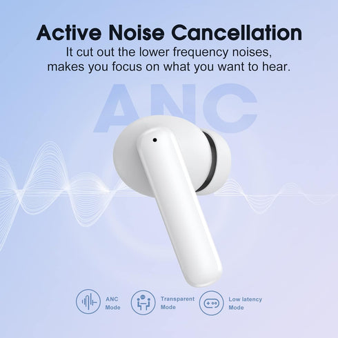 QCY T13 ANC Active Noise Cancelling Wireless Earbuds, Bluetooth 5.3 Headphones with 30H Playtime Charging Case, IPX5