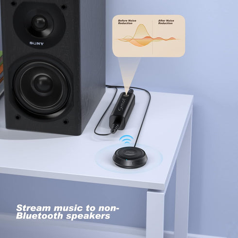 Bluetooth 5.0 Car Kit, AUX Adapter with Ground Loop Noise Isolator for Handsfree Calls and Music Streaming, Voice