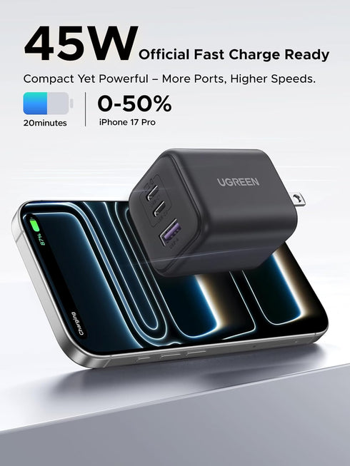 UGREEN 45W 17, 3 17/16/15 S26/S25/S24 USB C GaN Charger for iPhone PPS Port Super Fast Charger Block for iPhone Pro