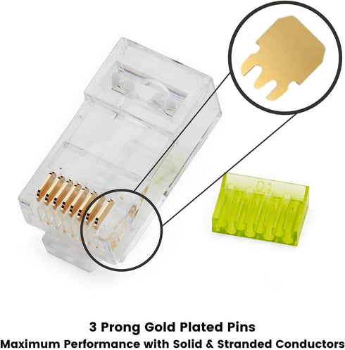 trueCABLE Cat6/6A RJ45 Connectors, Staggered Unshielded Modular Plug, 50 Pieces, Gold Plated