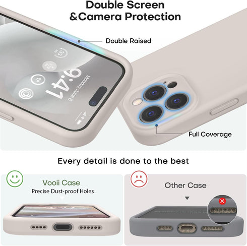 Vooii Compatible Case for iPhone 15 Pro Max, Premium Silicone with Camera Protection, Shockproof (Stone)