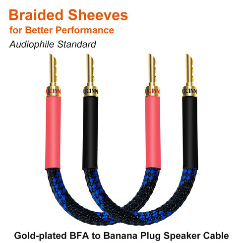 UCINNOVATE 11 AWG HiFi BFA Z Plugs Banana Speaker Cables, 4 Pack 20cm Audiophile OFC Gold Plated Speaker Wire with BFA Banana Plug for HiFi Audio System, BFA Banana Plugs with Bi-Wire Speaker Wires