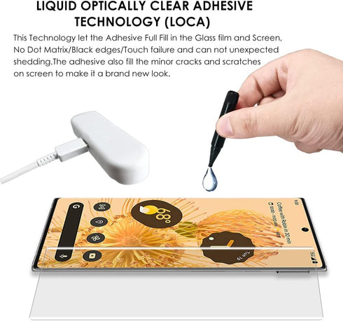 3 Pack Pixel 6 Pro Screen Protector, Tempered Glass UV Set, Edge to Edge Full Screen Adhesive