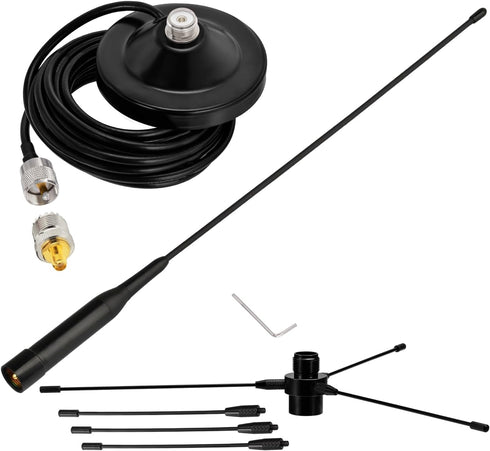 BINGFU 136-174MHz 400-470MHz PL259 Vehicle Mobile Ham Radio Antenna with Ground Planes Dual Band VHF UHF Magnetic Base