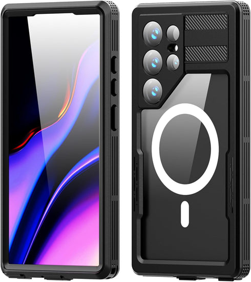 Designed for Galaxy S24 Ultra Case Black, Compatible with Magsafe, Built-in Screen Protector, IP68 Underwater