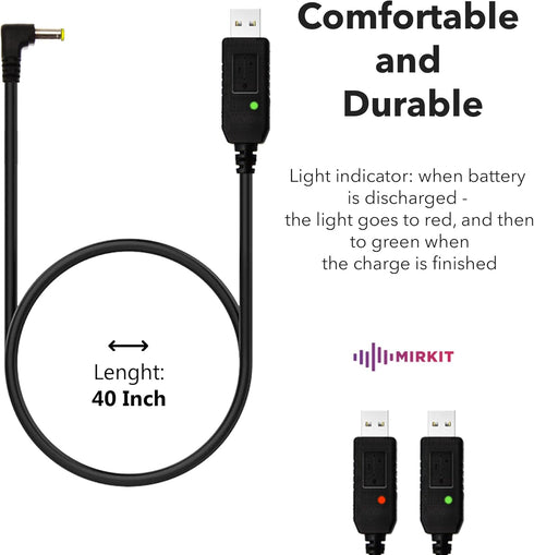 Mirkit 2.5mm USB Charger Cable with Light Indicator for Baofeng Battery UV-5R and UV-82 High Capacity Batteries