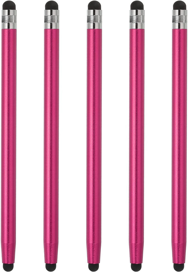 MECCANIXITY 5pcs Stylus Pens for Touch Screens, Dual Rubber Tips Capacitive Universal Tablet Pen, Rose Red