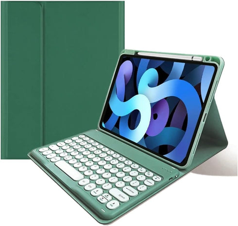 Keyboard Case for iPad Pro 11 inch M4, Round Key Colour Detachable Bluetooth Keyboard, Dark Green