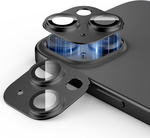 iPhone 15 / 15 Plus Camera Lens Protector, 2 Pack, Tempered Glass Screen Cover Film, Matte Alloy Metal, Black