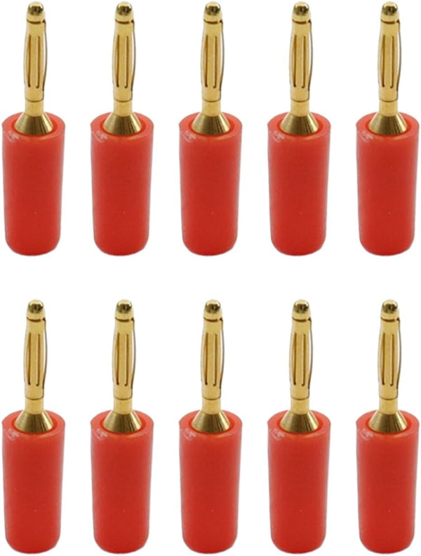 2mm Gold Plated Banana Plugs for Speaker Wire, 10Pcs Red Musical Cable Connectors for Amplifier