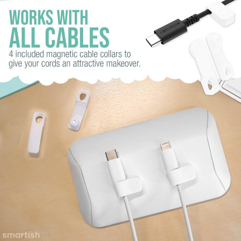 Smartish Magnetic Cord Holder, Bigger Cable Wrangler Organizer with Magnet Clips for Charger Management, Snow Day White