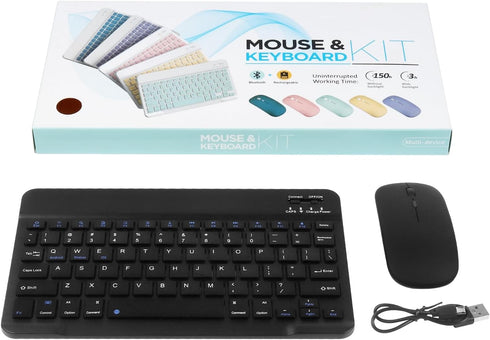 Ultra-Slim Portable Bluetooth Keyboard and Mouse Combo, Compact Rechargeable Wireless Set for iPad Pro/Mac OS/Windows