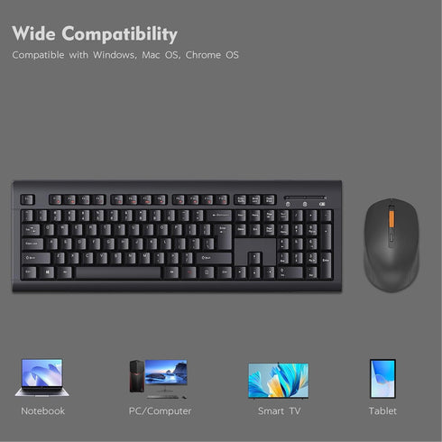 ONE-UP 2.4G Wireless Keyboard and Mouse Combo - Ergonomic Design, Silent Operation, Multi-DPI, Eco-Friendly ABS Material, Long Battery Life ,for Mac, Windows, Laptop (Space Black)