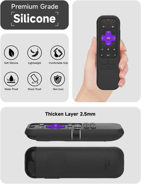 Silicone Remote Cover for Roku Streaming Stick (2017)/(2018), Shockproof Protective Case with Remote Loop
