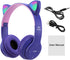 Kids Headphones, Cat Ear LED Light Up Bluetooth 5.0 Foldable Wireless Gaming Headset for Kids Adult, Built-in Mic Noise Cancelling Over Ear Headphones for Study/Travel(Purple)