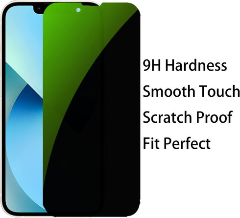 iPhone 14/13/13 Pro Anti-Spy Screen Protector - 3 Pack Anti-Blue Privacy Tempered Glass, 9H Hardness, 6.1" (Green)