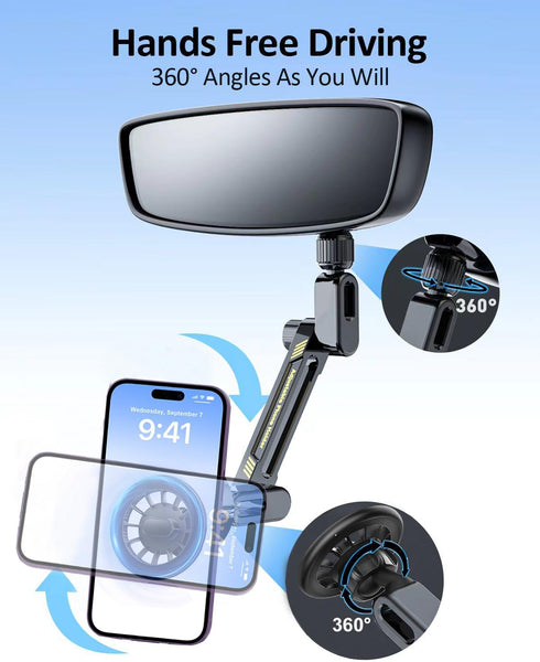 Okyfree 360 16 15 14 13 12 Magnetic Phone Holder for Car, Rear View Mirror Phone Holder Car Mount Magsafe Adjustable