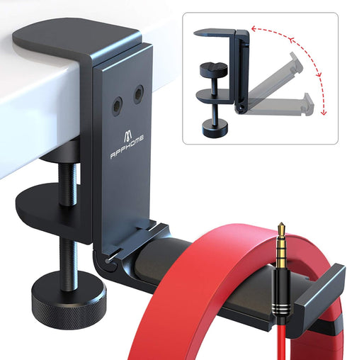 Headphone Hook Desk, Foldable Headset Holder Clamp Hanger Mount with Built-in Cable Clip Organizer