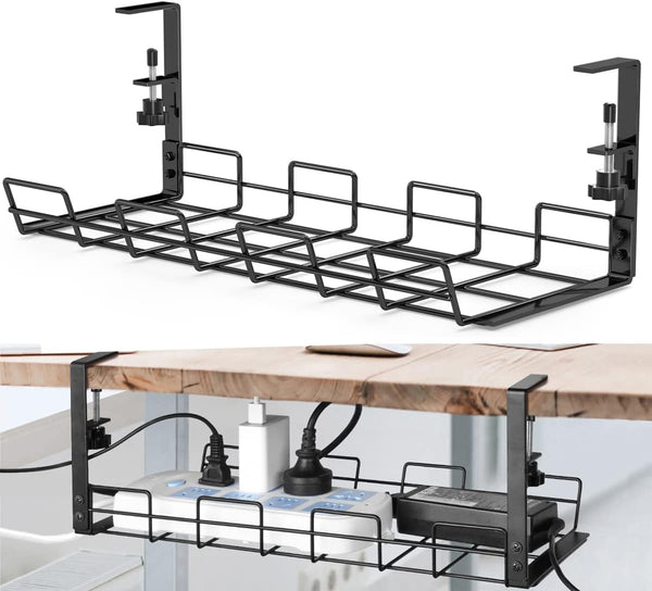 No Drill Under Desk Cable Management Tray, Sturdy Metal Wire Organizer Basket for Home and Office Desks