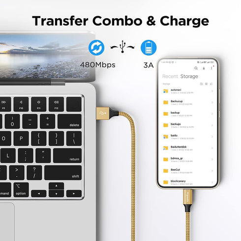 etguuds Gold USB C Cable 3.3ft Fast Charging, 2-Pack Braided USB to USB C Cable for Samsung Galaxy S23 S22 S21 S20