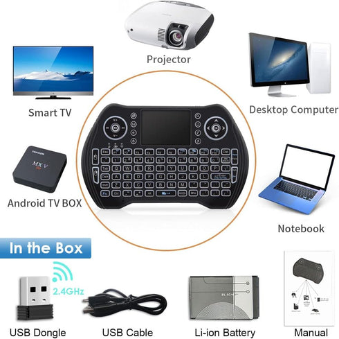 BL Mini Wireless Keyboard Remote Control with Touchpad Mouse Combo, Backlit 2.4GHz Mini Keyboard Wireless USB Dongle