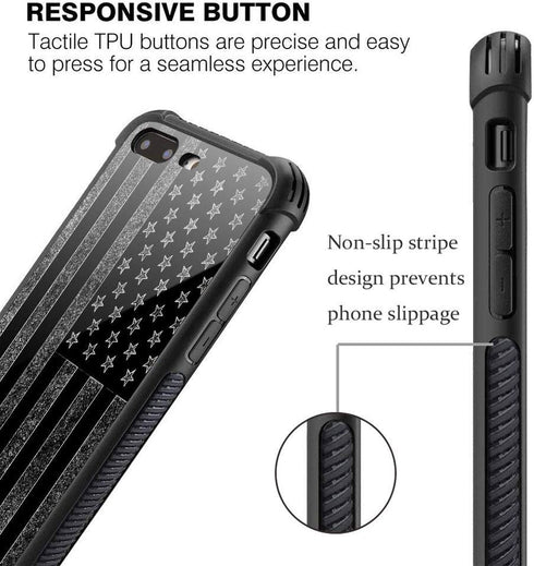 Case for iPhone 7/8/SE2, American Flag Design, Tempered Glass + Soft Silicone TPU Shock Protection