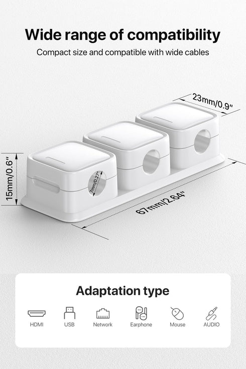 Cord Organizer Holder, 3 Pack Magnetic Desk Cable Clips, Strong Phone Charging Cable Keeper, White for Nightstand,