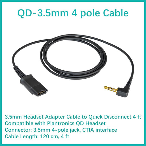 3.5mm Headset Adapter Cable Compatible with Plantronics QD for Android Cell Phone Smartphone Tablet Mac Laptop & Other Smart Devices with Single 3.5mm Jack 4 Poles CTIA