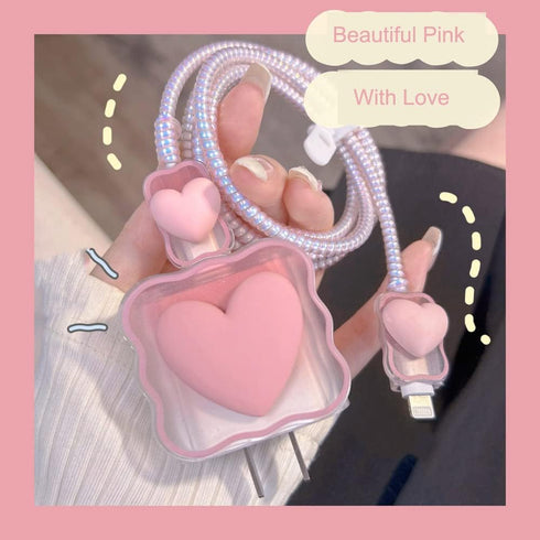 ZOSTLAND 5 in 1 DIY Heart Shape Protector Data Cable, 18W 20W USB Charger Line, Earphone Wire Saver Organizer for