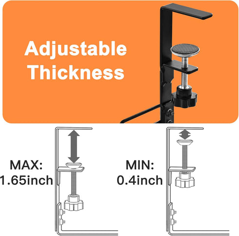 No Drill Cable Management Tray Under Desk, 2 Pack 15.7" Clamp to Desk, Sturdy Metal Rack for Home Office