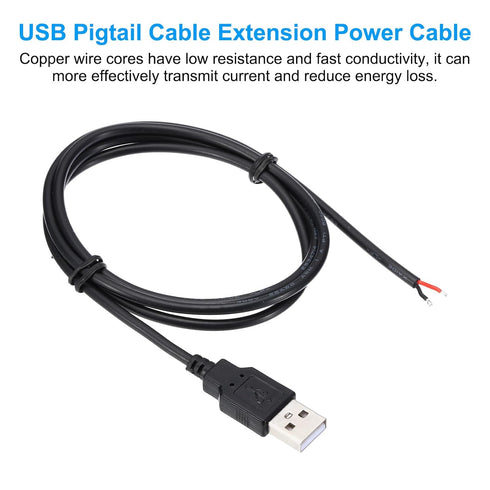 PATIKIL 1M/3Ft 5V 3A USB Pigtail Extension Power Cable, 3 Pcs Black 22AWG USB Plug to 2 Pin Bare Wire Connector for DIY