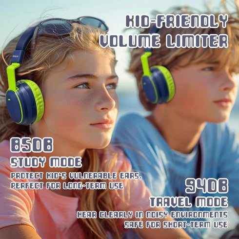 Kids Headphones Bluetooth 5.3 Wireless, 60H Play Time, Volume Limited Over Ear Foldable Headset with Aux Mic (Deep Blue)