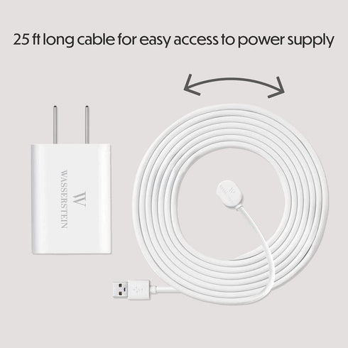 Weatherproof 25ft/7.6m Outdoor Charging Cable with Quick Charge Adapter for Arlo Ultra/Pro 3/4 & Floodlight (White)