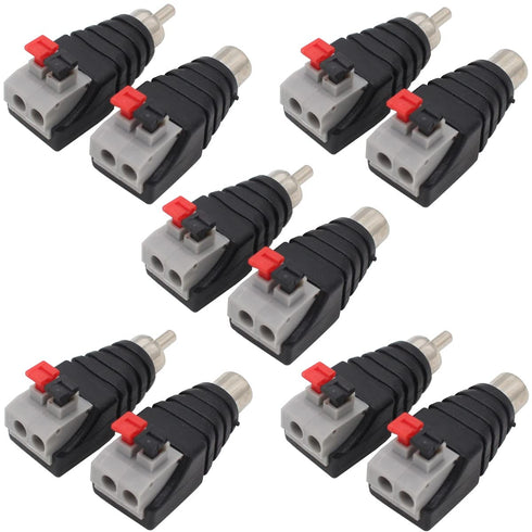 Speaker Phono Wire Cable to Audio Male Female RCA Connector Adapter Plug (10 Pack) - 5 Male and 5 Female