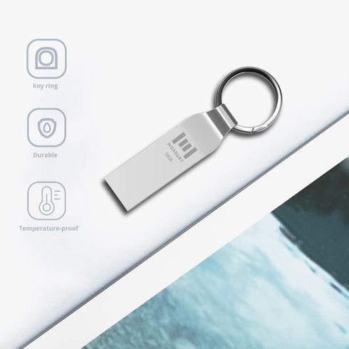 MOSDART 16GB FAT32 USB 2.0 Flash Drive - Waterproof Metal Thumb Drive with Keychain for Storage and Backup