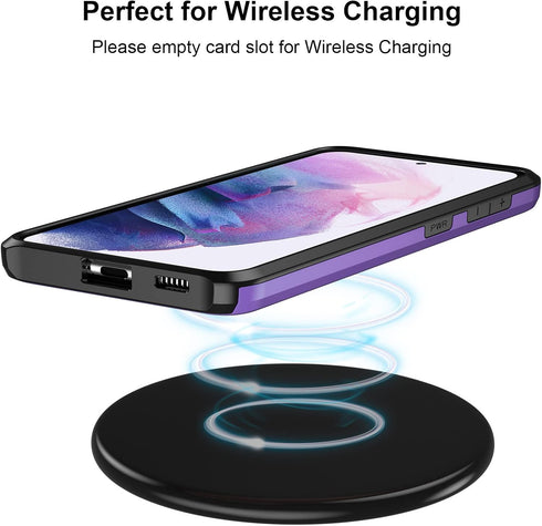 Jiunai Samsung S21 Case, Purple Credit Card Holder Wallet Shell Cover for Galaxy S21 5G 6.2''