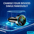 66W Car Charger, 4-Port Cigarette Lighter USB Charger, 2 * USB 2.4 + PD + Type C Adapter with Voltmeter, Compatible