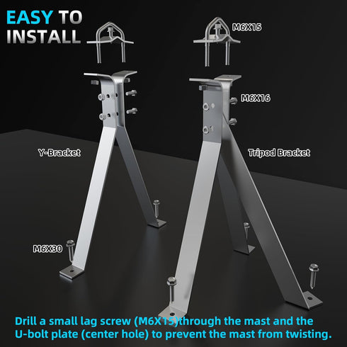 12" 2 Heavy-Duty Antenna Mount Bracket, Adjustable Antenna Mast Mount, Waterproof Wall Mount Pair for TV Antenna Mast