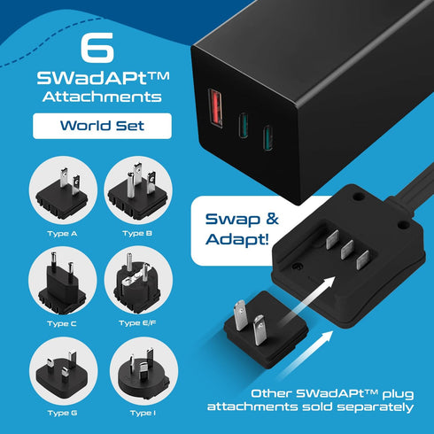 Ceptics 65W World Travel Adapter, 3 USB Ports PD 3.0 Charger for Laptops, Cellphones in Europe, Asia, Africa, America