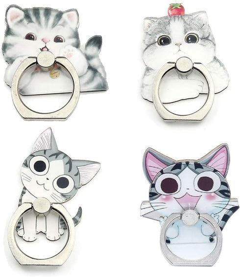 4Pcs Phone Ring Holder Stand - Cute Dogs Cats Butterfly Animal 360 Rotation Finger Grip Kickstand for