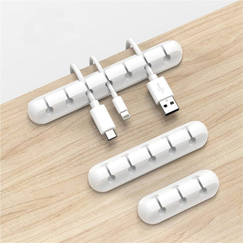 White Cable Clips for Cord Organizer, USB Cable Management, 2 Packs Holder for Desk, Car, Home, Office (7 Slots)
