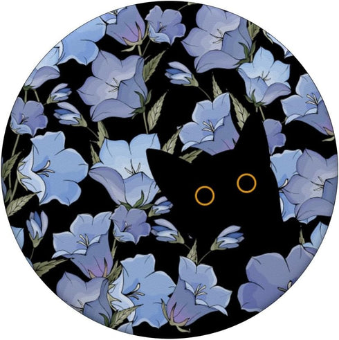 Cute Black Cat Hiding in Blue Bells Flower PopSockets Standard PopGrip