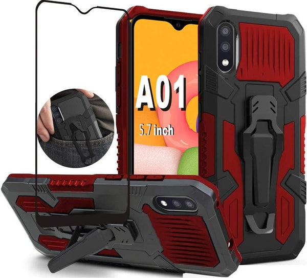 Folmeikat Compatible with Samsung Galaxy A01 Case - Military Grade Protective with Belt Clip and Kickstand